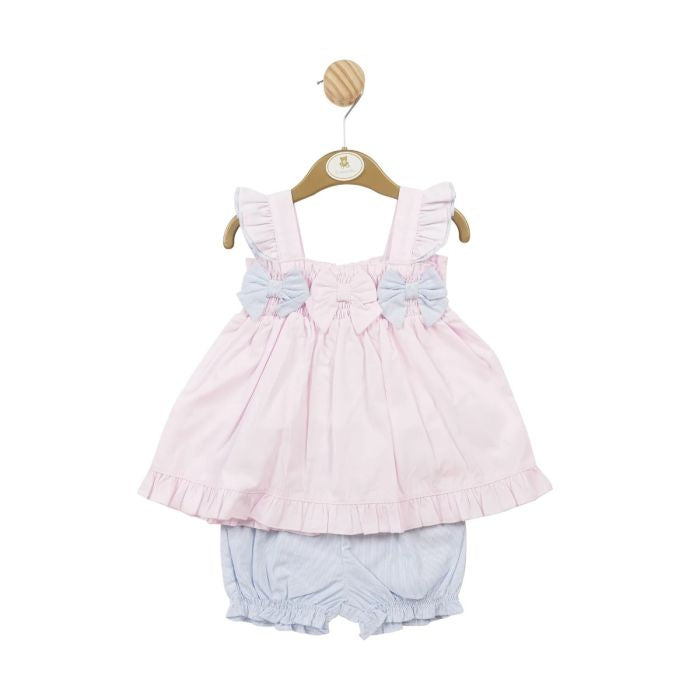 Mintini 3 Bow Sun Top Bloomer - Pink/Blue